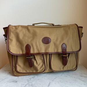Polo Ralph Lauren Canvas Messenger Bag Briefcase Faux Leather Tan Vintage